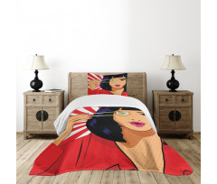 Pop Art Style Girl with Sushi Bedspread Set