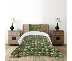 Seafood Rolls on Green Shade Bedspread Set