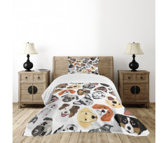 Faces of Various Dog Breeds Bedspread Set