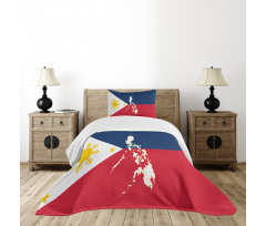 Map and Flag of Country Bedspread Set