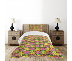 Green Tone Foliage on Yellow Bedspread Set