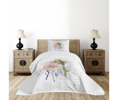 Parrot on Flower Bouquet Bedspread Set