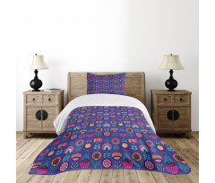 Boho Style Vibrant Blossoms Bedspread Set