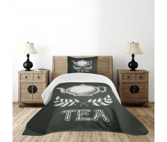 Teapot Leaf Branches Chalkboard Bedspread Set