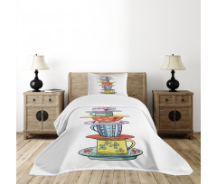 Hand Drawn Art Colorful Cups Bedspread Set