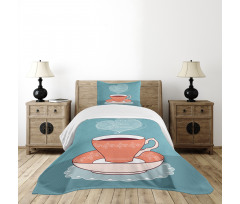 Teatime Calligraphy with a Cup Bedspread Set