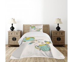 Bird Flowers Winged Pot Art Bedspread Set