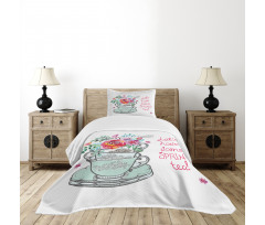 Lets Have Some Spring Tea Text Bedspread Set