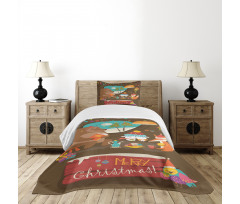 Merry Xmas Tea Party Animals Bedspread Set