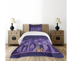 Night at Campsite Scene Bedspread Set