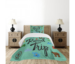 Road Trip Calligraphy with Map Bedspread Set
