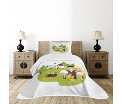 Happy Camper Family in Woods Bedspread Set