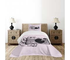 Sketch Style Camera Doodle Bedspread Set