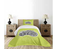 Sketch Style Camera Design Bedspread Set