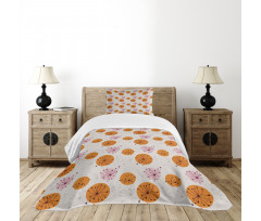 Pink Orange Spots Flowers Bedspread Set