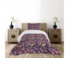 Birds and Colorful Flowers Bedspread Set