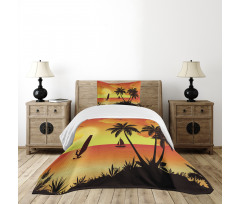 Coconut Palms and Surfer Bedspread Set