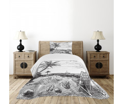 Beach Sketch with Chair Tree Bedspread Set