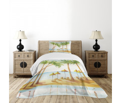 Sandy Beach and Palm Trees Bedspread Set