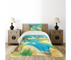 Beach View Cartoon Design Bedspread Set