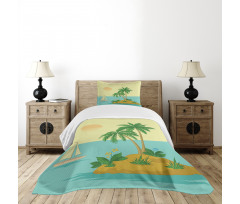 Tropical Palm Tree and Boat Bedspread Set