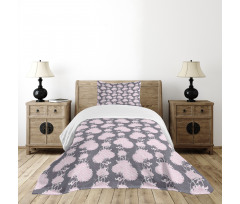 Pink Chrysanthemum Flower Bedspread Set