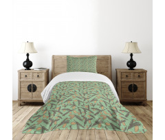 Spring Season Plant Leaf Bedspread Set