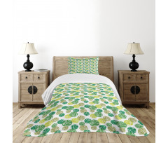 Tropical Green Spring Leaves Bedspread Set