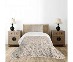 Roses Tulips and Sparrows Bedspread Set