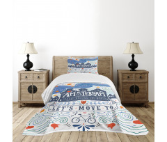 Canal Houses Travel Words Bedspread Set