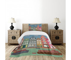 European Houses and Ships Bedspread Set