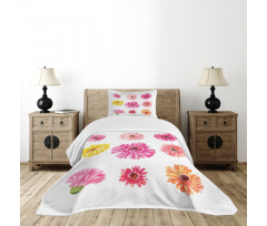 Pink Yellow Flowers Bedspread Set