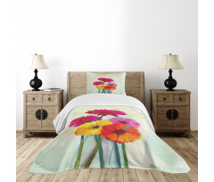 Oil Painting Flowers Bedspread Set