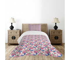 Butterflies Pink Flowers Bedspread Set