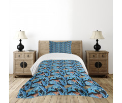 Blue Tropical Leaves Hawaii Bedspread Set