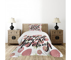 Strawberries Romantic Words Bedspread Set