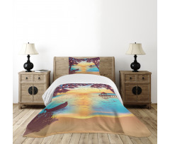 Calm Coast with Boat and Pier Bedspread Set