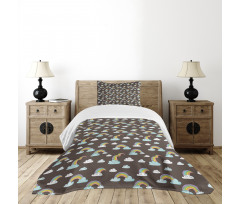 Doodle Rainbow and Clouds Bedspread Set