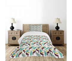 Toucan Bird Tropical Leaves Bedspread Set