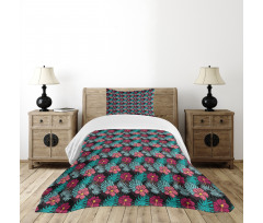 Hibiscus Monstera Leaves Bedspread Set