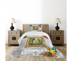 Exotic Colorful Birds Image Bedspread Set