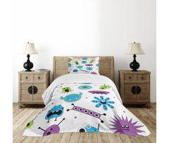 Colorful Monster Design Virus Bedspread Set