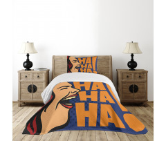 Cartoon Style Woman Laughing Bedspread Set