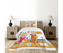 Elderly Couple in Kitchen Bedspread Set