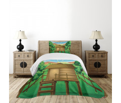 Wooden Hut Shelter and Sun Bedspread Set