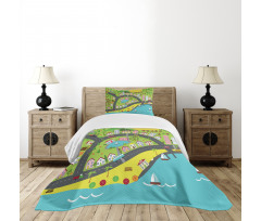 Landscape of Urban and Suburbs Bedspread Set