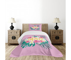 Exotic Flowers Palm Leaves Bedspread Set