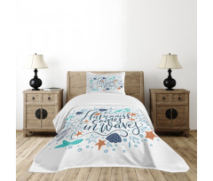 Hand-drawn Phrase Fish Bedspread Set