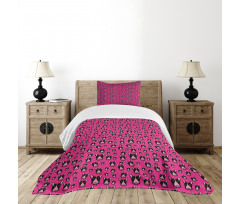 Bull Terrier Dog Heads on Pink Bedspread Set