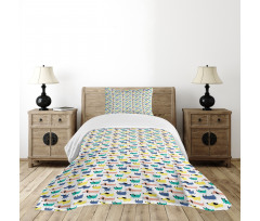 Colorful Cartoon Silhouettes Bedspread Set